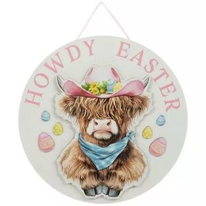 (2) Howdy Easter Cow Wood Wall Decor